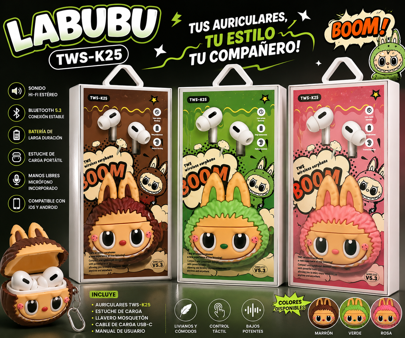 Auricular Bt Con Diseño Tws-K25