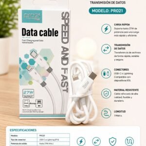 CABLE DE GOMA PRO21 C A LIGHTNING  27W OUTPUT